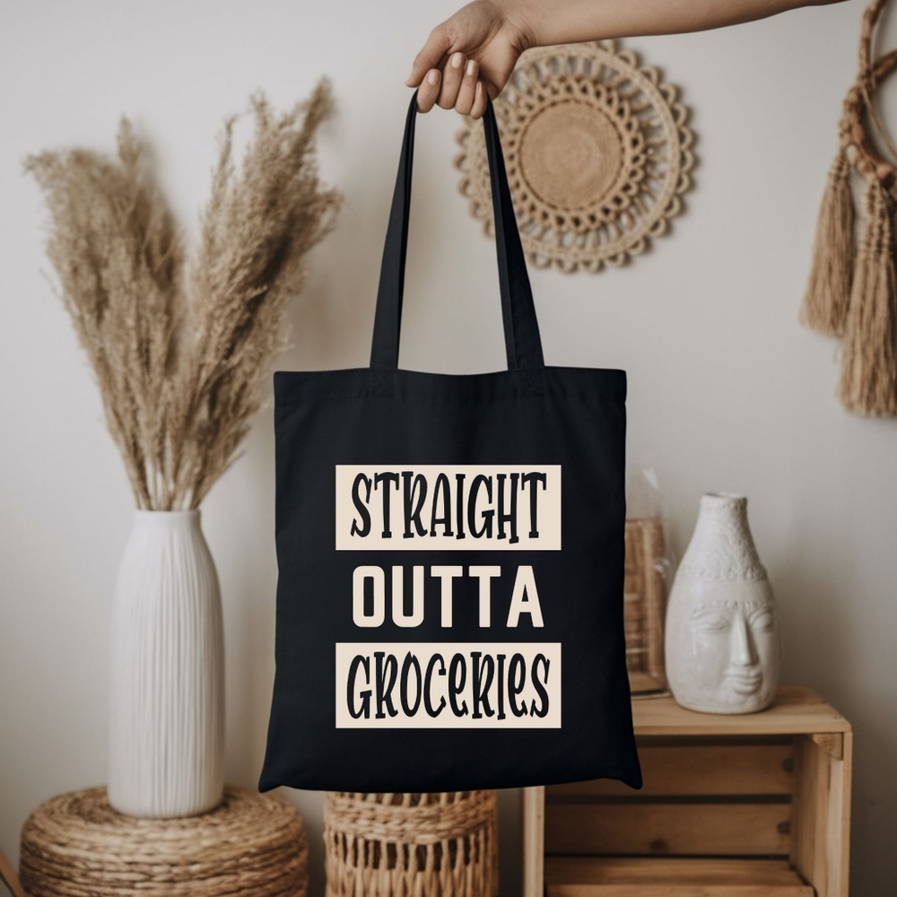Custom Black Tote Straight Outta Groceries